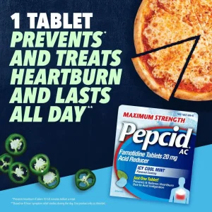 PEPCID AC® Maximum Strength Heartburn Relief & Acid Reducer, Icy Cool Mint, 20 mg Famotidine Tablets